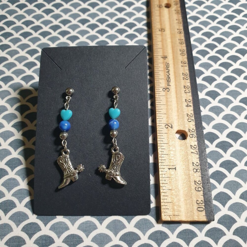 Cowboy Boot Dangle Earrings Beads Women Cowgirl Country Fashion Costume Rodeo - Picture 2 of 3